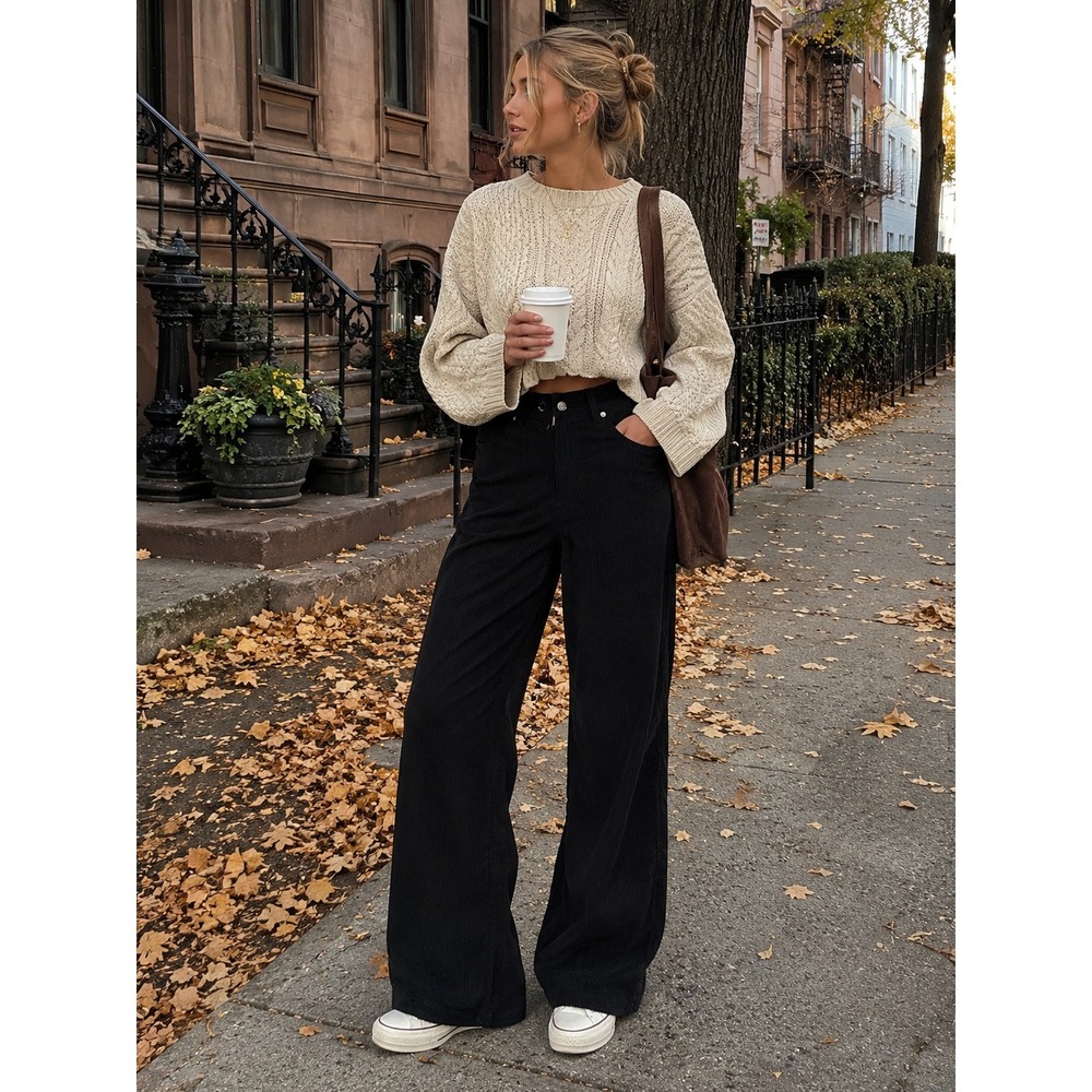 Princess Polly Uptown Cord Pants Black Wide Leg Corduroy NWT US 8 AU 12 - Picture 2 of 12